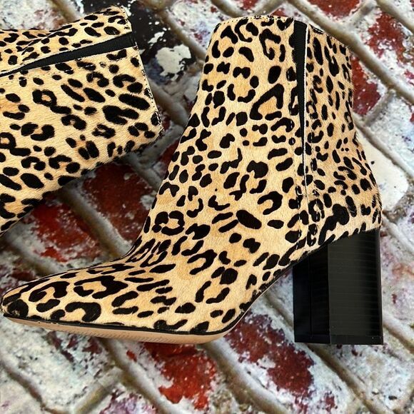 Halogen black brown cheetah fur ankle boots - Picture 3 of 10